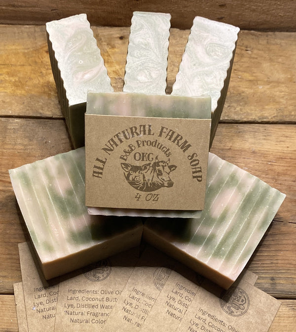 Lard Soap - Handmade Cucumber Melon Soap with French Pink Clay and Green Spirulina